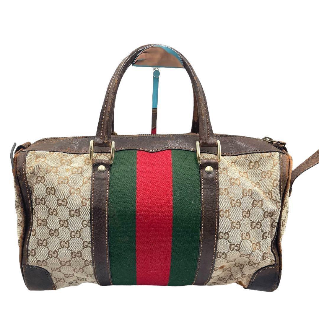 グッチ ミニボストンバッグ GGキャンバス シェリーライン