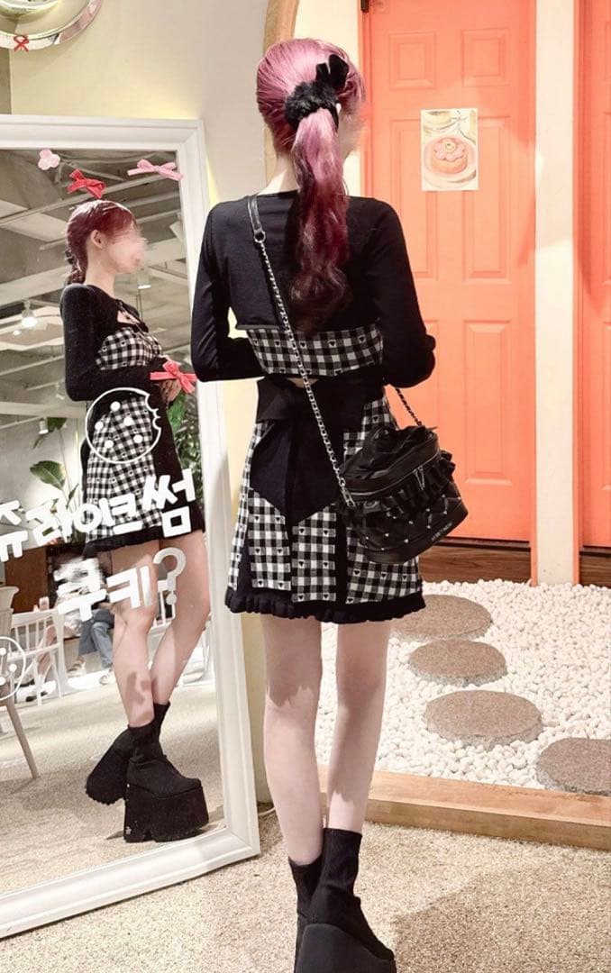 ハニーミュウ　バックリボン×ギンガムハートアンサンブルワンピース