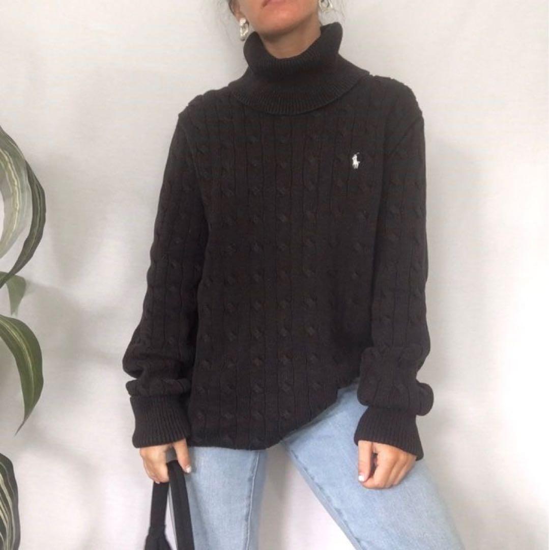 【ぽんちゃん】ラルフローレンスポーツ ケーブルニット タートルネック 黒