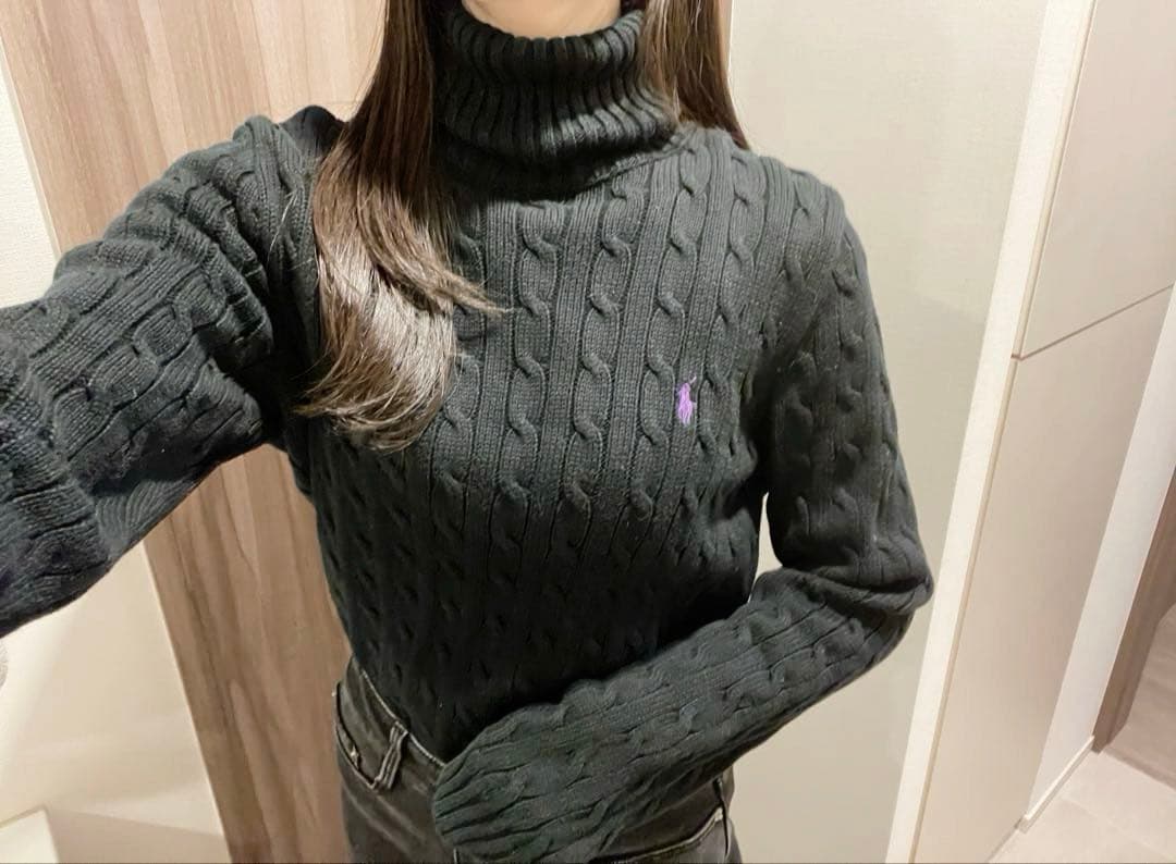 【ぽんちゃん】ラルフローレンスポーツ ケーブルニット タートルネック 黒