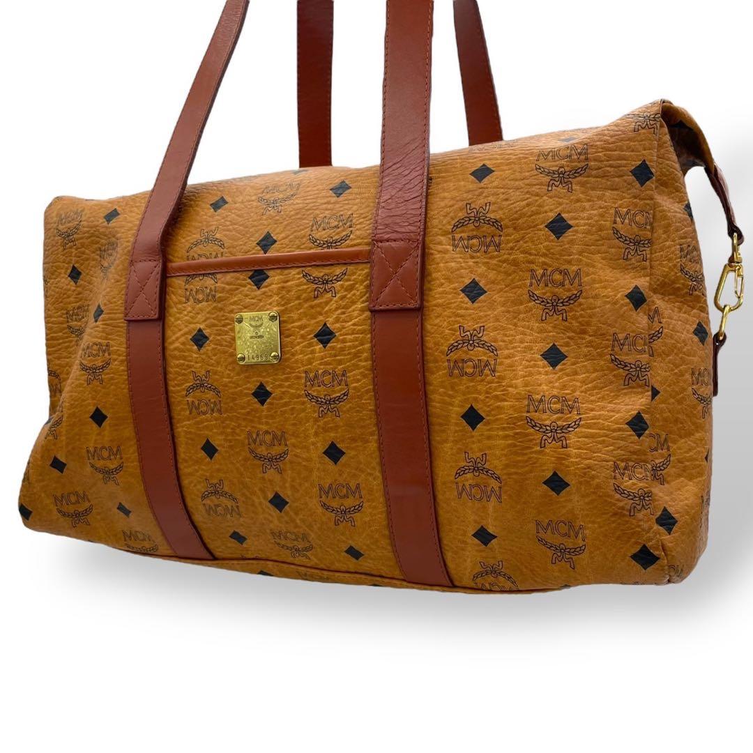 極美品　MCM ボストンバッグ　ヴィセトス柄　レザー　茶　ブラウン　大容量