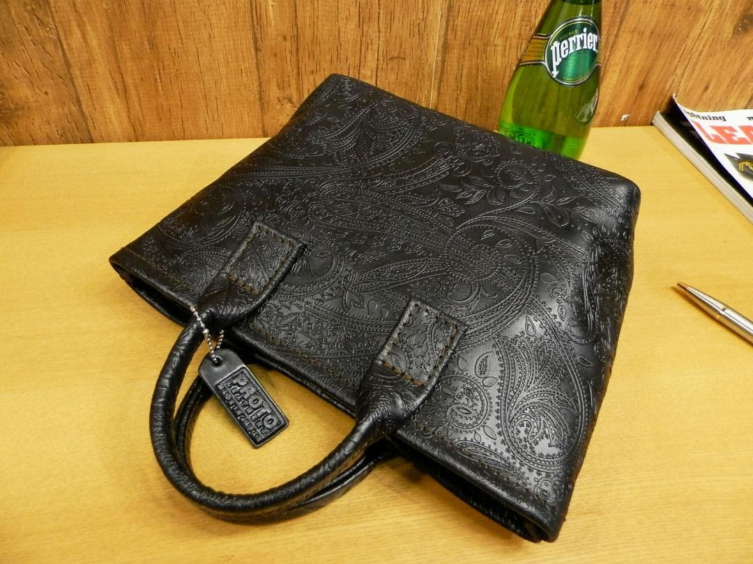 ☆XSサイズ☆ちょい悪ブラックペイズリーのミニトートバッグ!日本製　姫路レザー黒