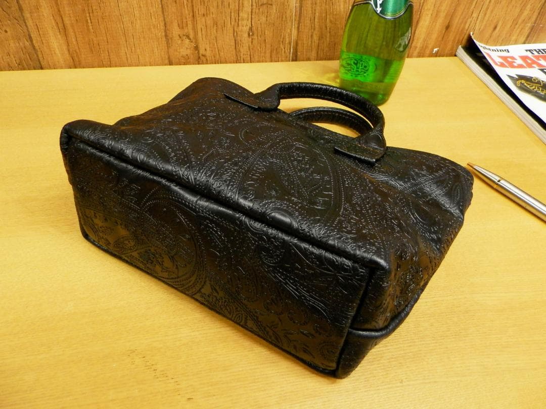 ☆XSサイズ☆ちょい悪ブラックペイズリーのミニトートバッグ!日本製　姫路レザー黒