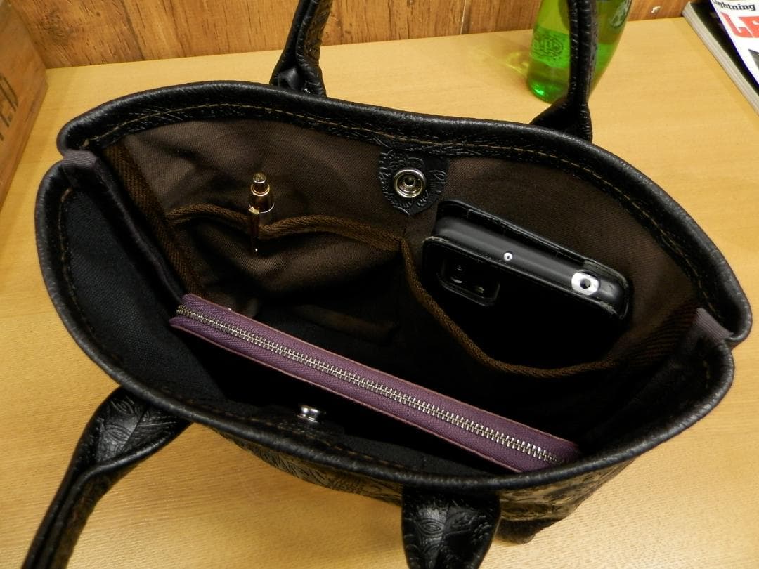 ☆XSサイズ☆ちょい悪ブラックペイズリーのミニトートバッグ!日本製　姫路レザー黒