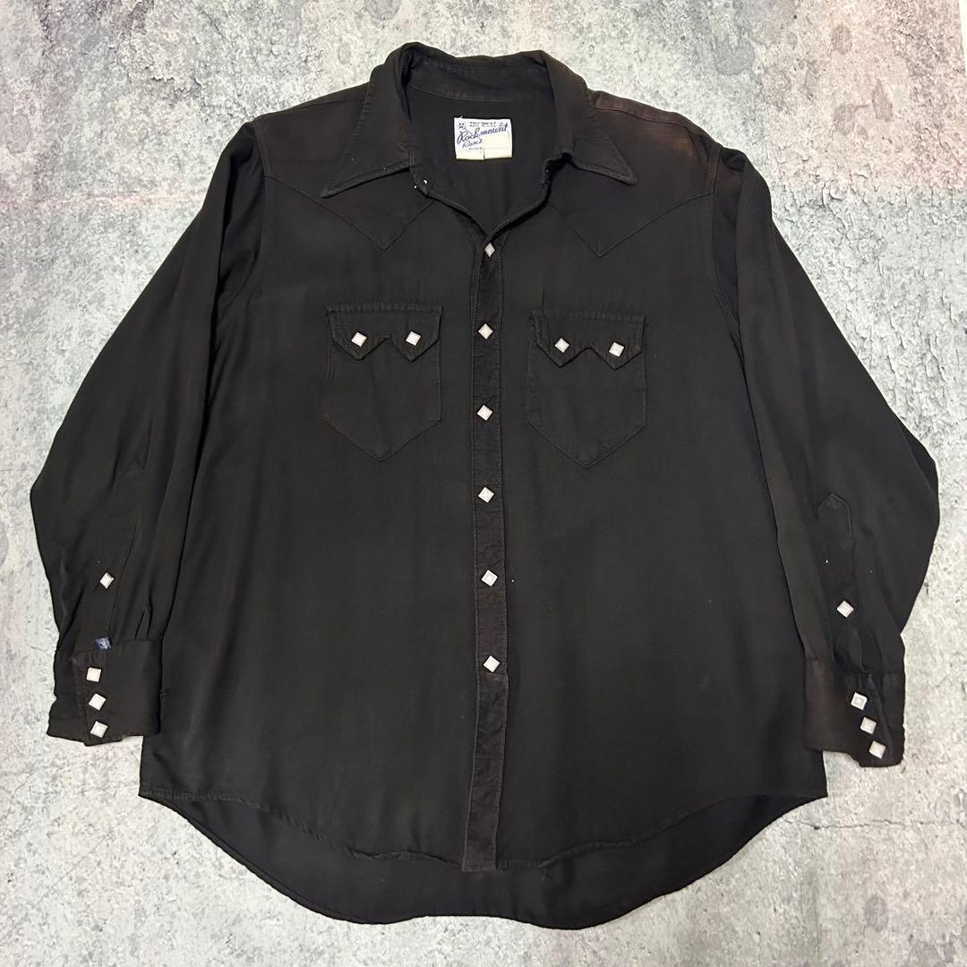80s USA製 Rockmount “レーヨン ギャバジン“ シャツ　黒　開襟