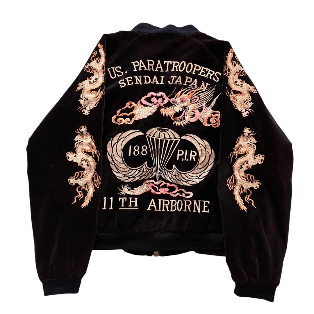 デザイン◎ 80's 別珍 龍刺繍スーベニアJKT スカジャン 黒 L