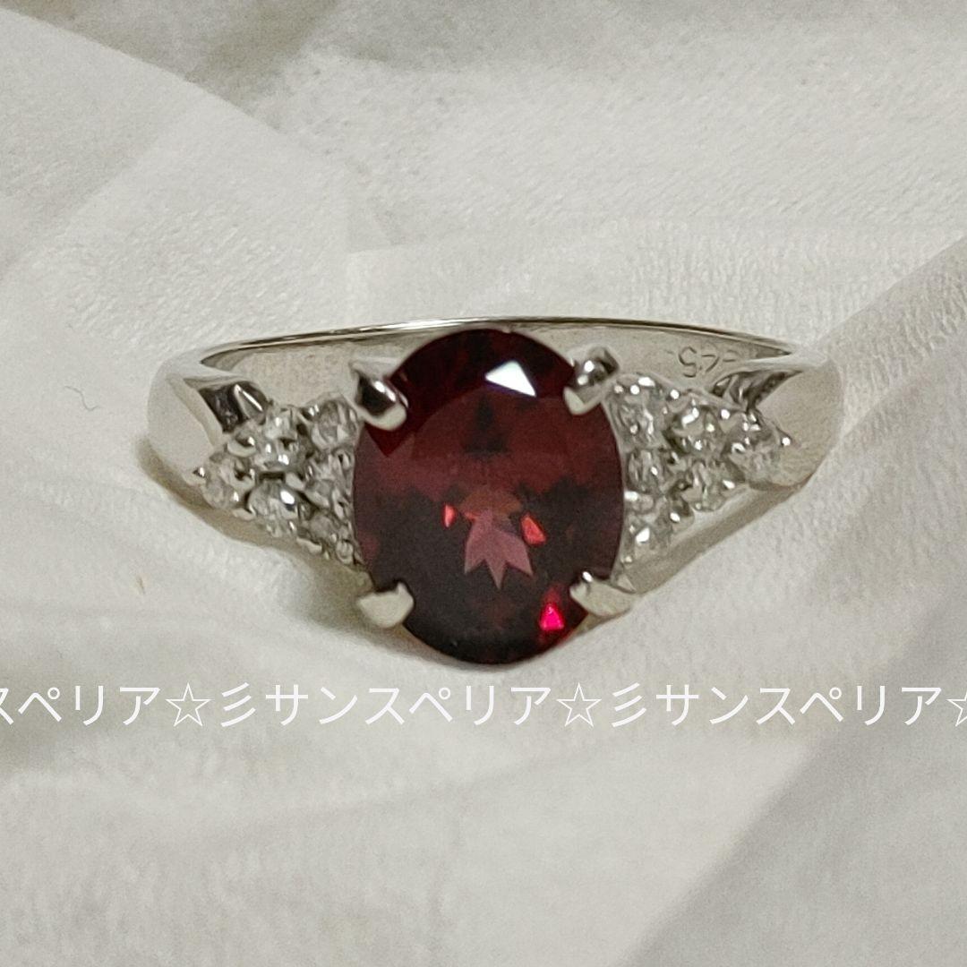 Pt900ロードライトガーネット2.25ctとダイヤモンドのデザインリング ソ付