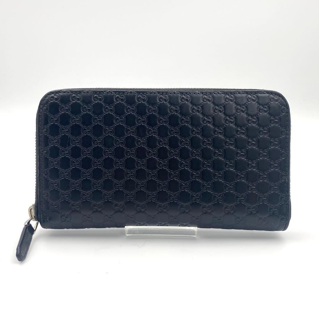 美品 GUCCI グッチ マイクロ シマ ラウンドファスナー 長財布 箱付き