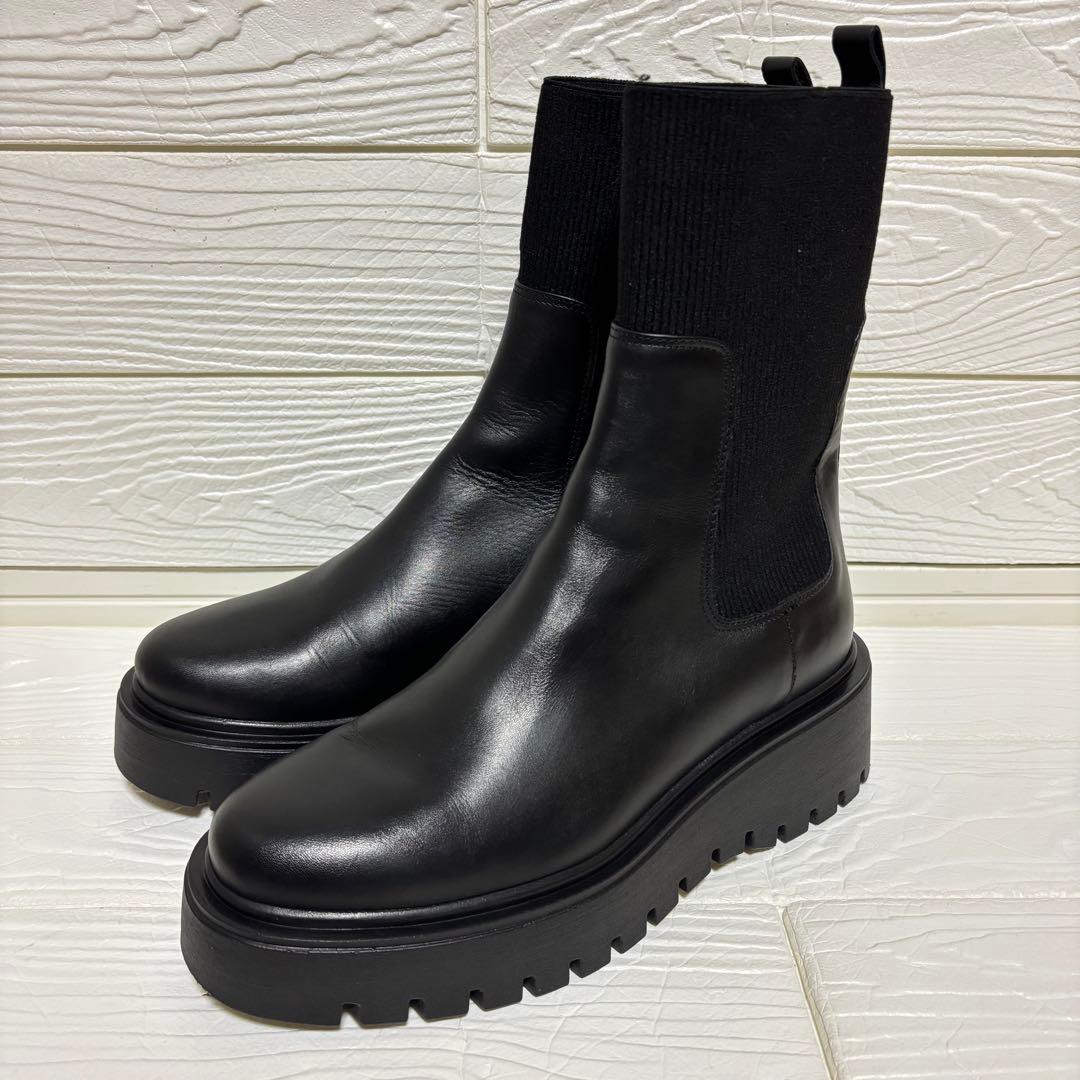 【未使用級】CORSO ROMA 9 サイドゴアブーツ 厚底 ブラック 39