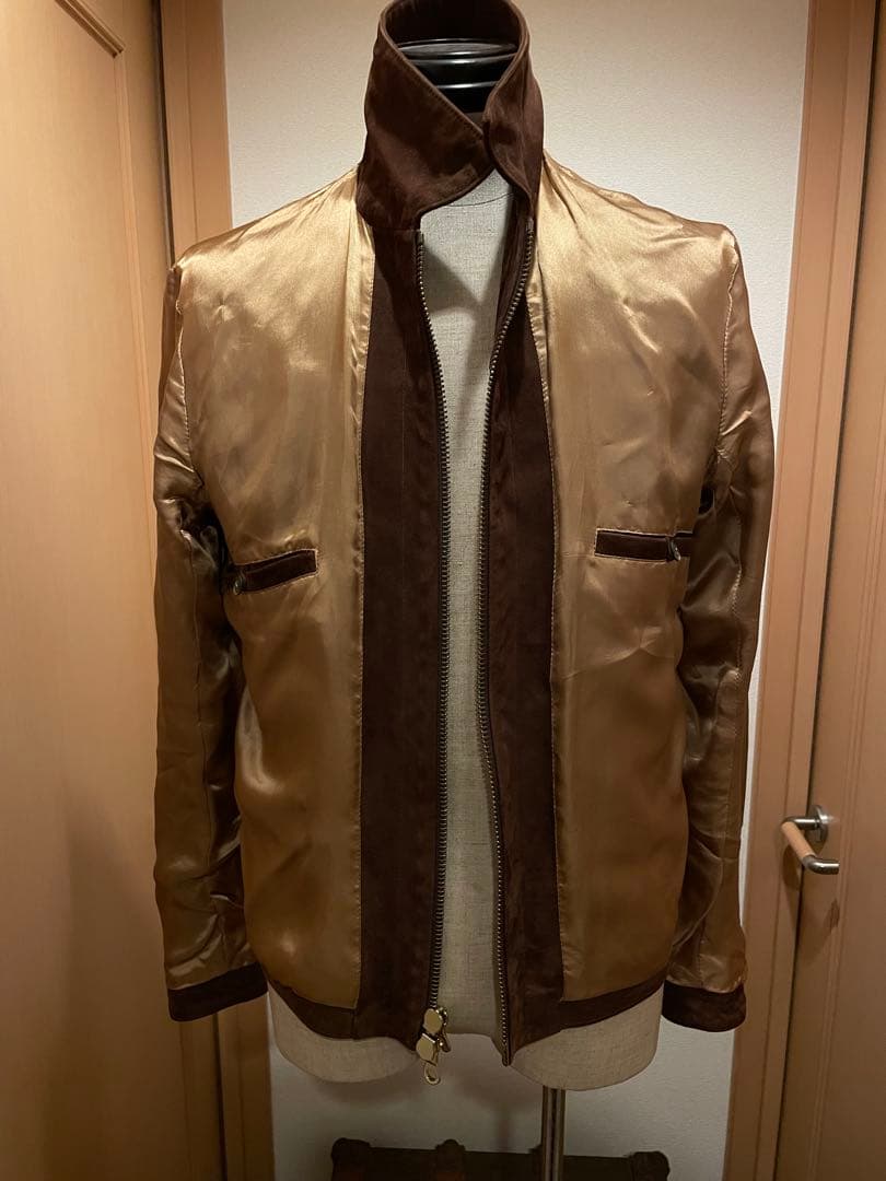 CINQUANTA ブラウン スエード シングルライダースジャケット　46