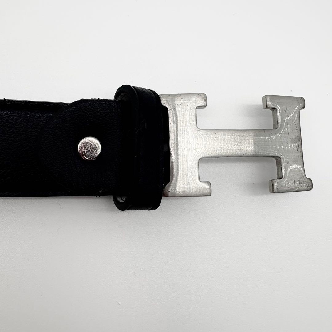 HERMES　ベルト　コンスタンス　Hロゴ　シルバー　黒　レザー　Hバックル