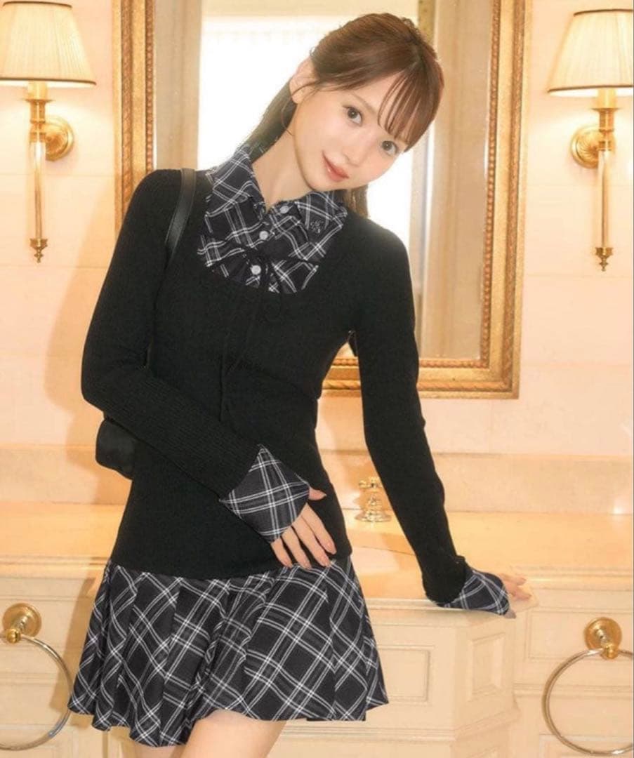 ミシェルマカロン チェックドッキングワンピース ブラック