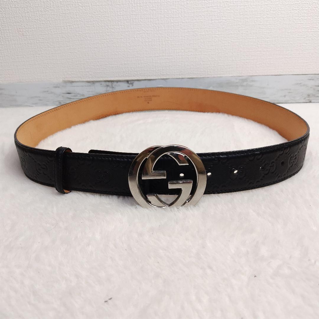 ✨極美品✨GUCCI グッチ ベルト インターロッキング グッチシマ　ブラック