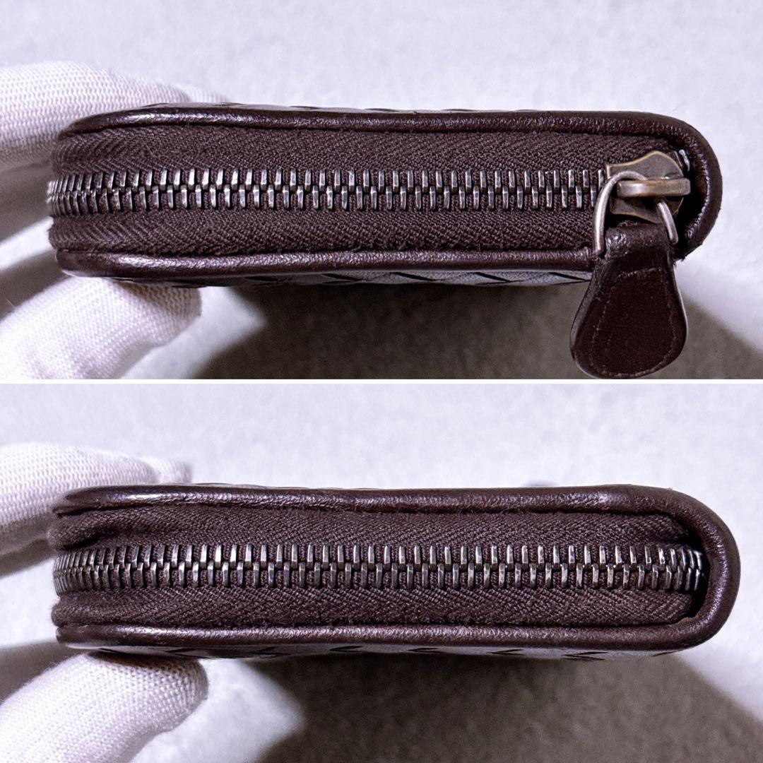 【美品】ボッテガヴェネタ 長財布 ラウンド イントレチャート ブラウン メンズ