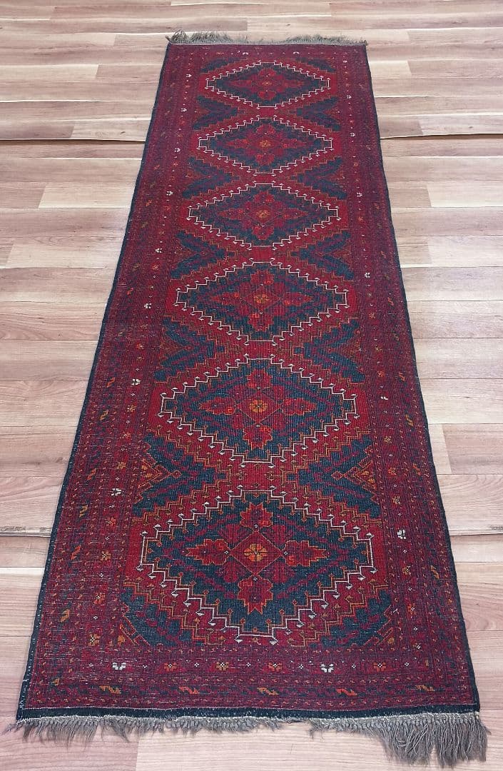 Y2745 アフガン絨毯 ウール100% 手織り ランナー 276×82㎝