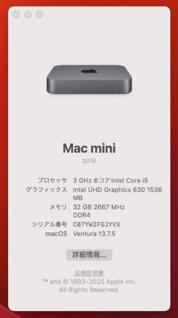 Apple Mac mini 2018 i5 メモリ32GB SSD 256GB