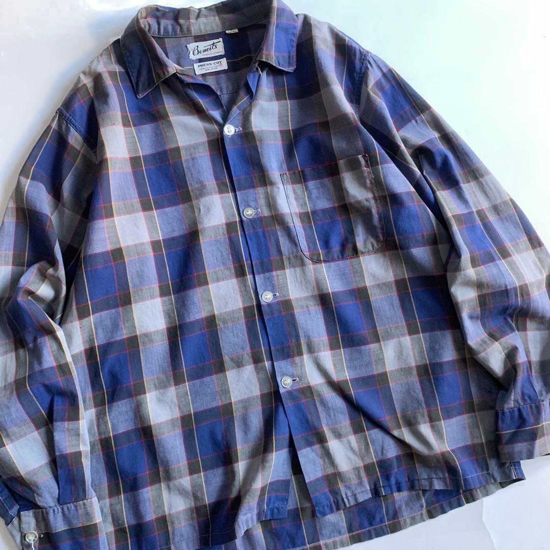 60s vintage オープンカラーシャツ　チェック　シャツ