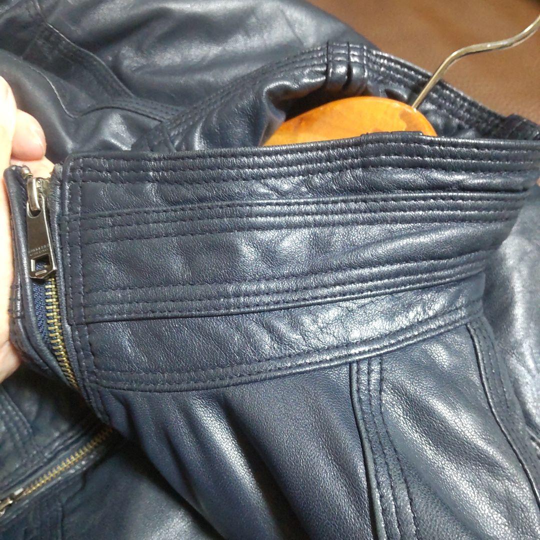 BURBERRYブラックレーベルダークネイビー レザー ライダースジャケット