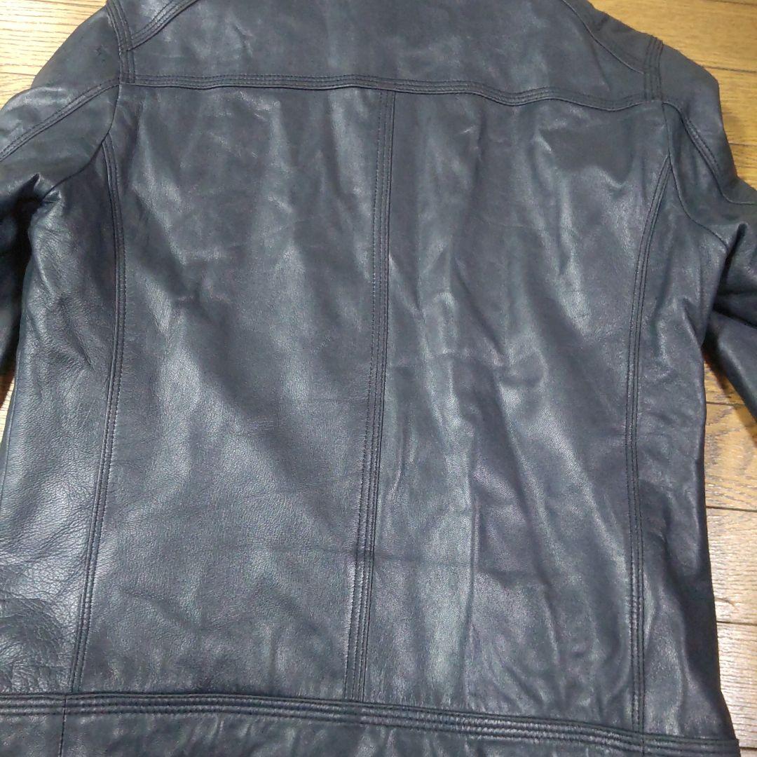 BURBERRYブラックレーベルダークネイビー レザー ライダースジャケット