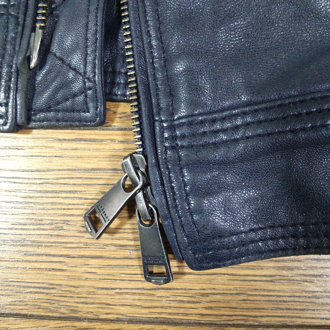 BURBERRYブラックレーベルダークネイビー レザー ライダースジャケット