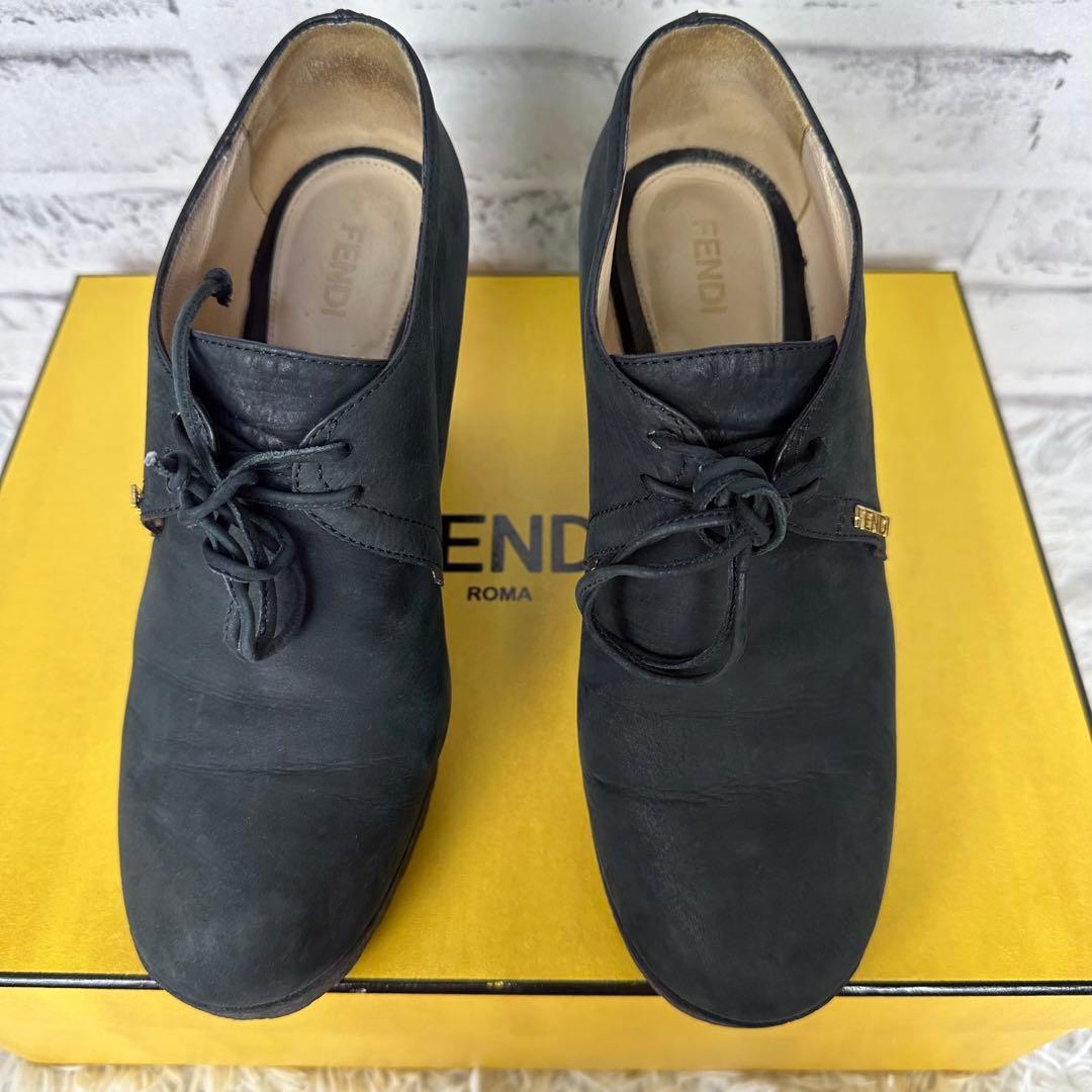 美品✨FENDI フェンディ ウェッジソール ブーティ ブーツ ロゴ金具 37
