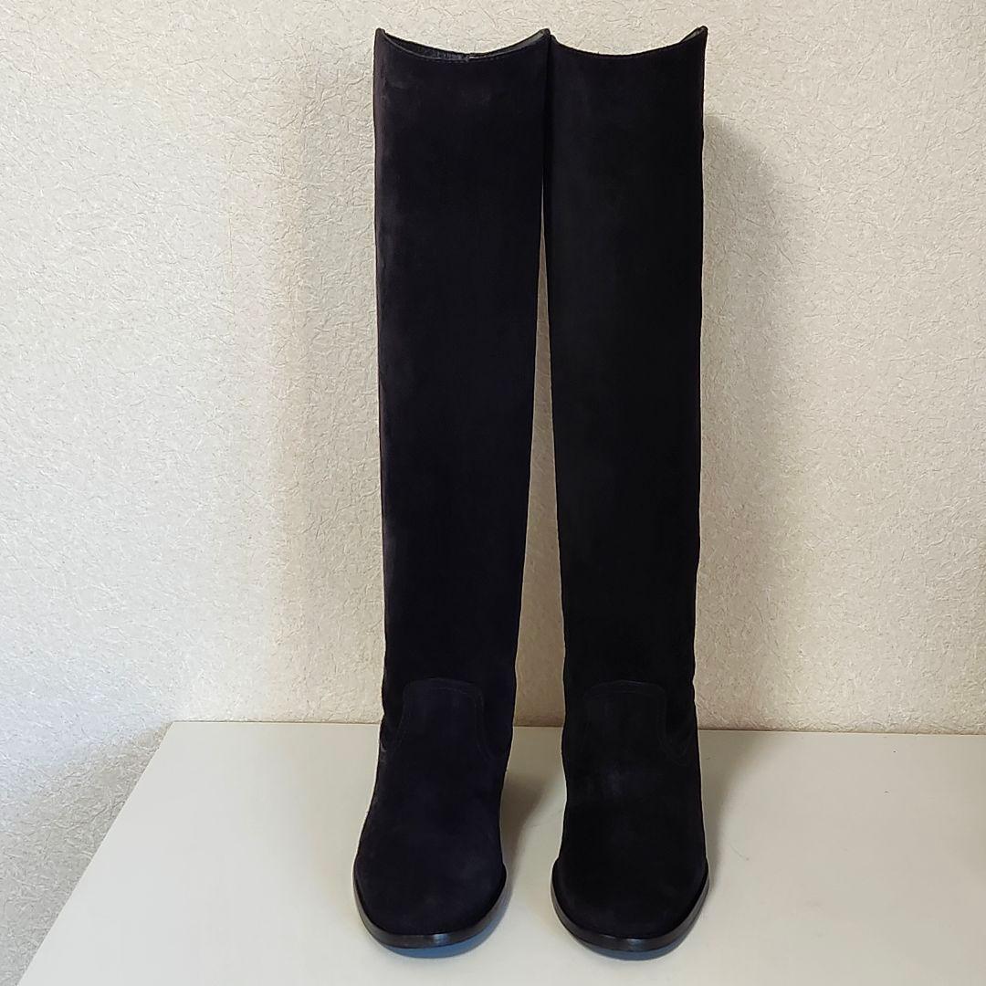 美品 ジミーチュウ BREE FLAT 37 ブラック スエード　ロングブーツ