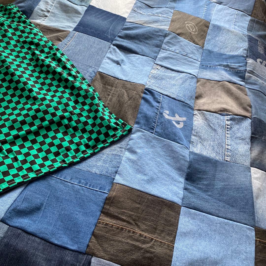 リメイクデニム マルチカバーハンドメイドざっくりベットカバー約２００✖️約190
