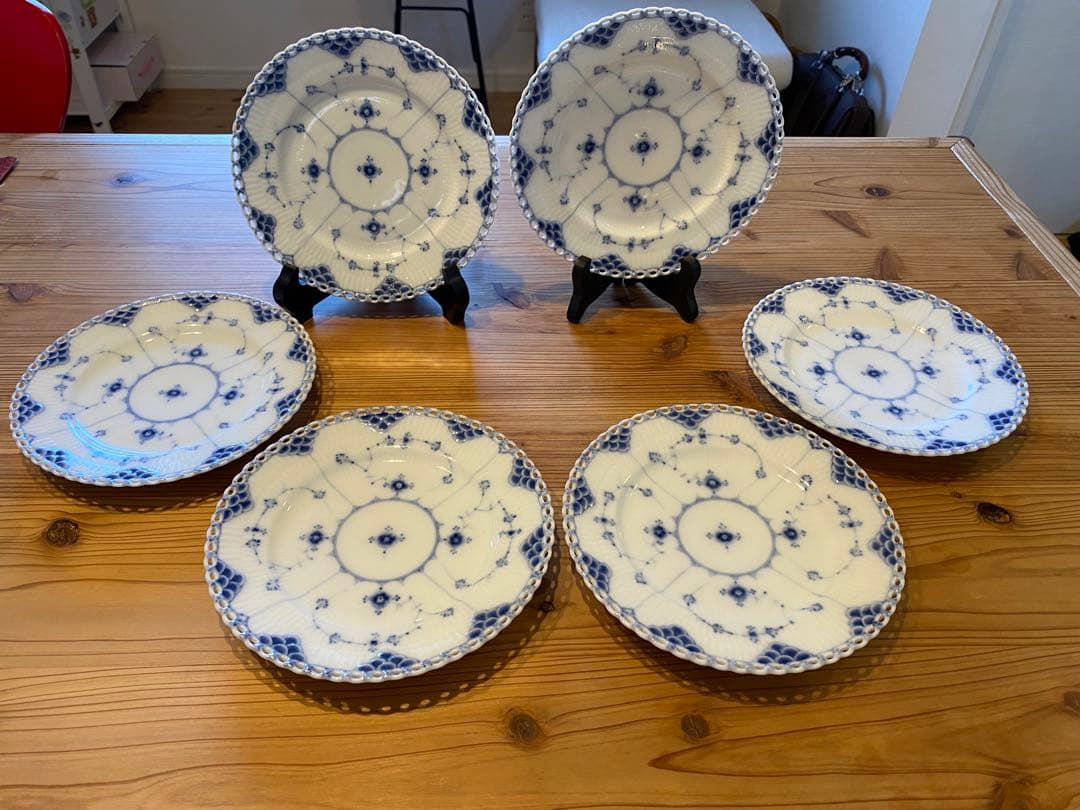 【ヤマザキ】フルレース　ケーキプレート　1870-90年製　6枚