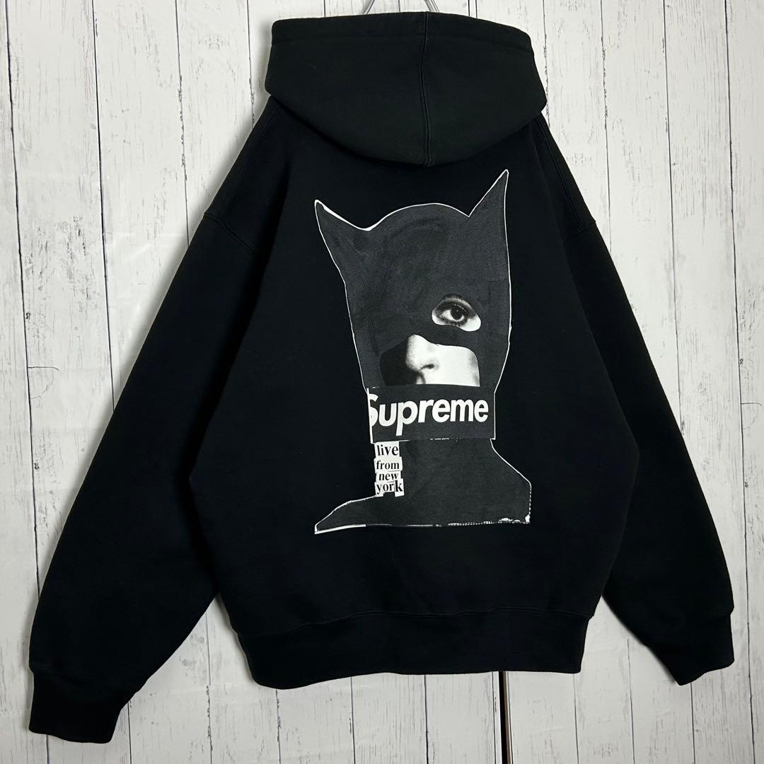 【美品・L】シュプリーム 23AW キャットウーマンフーディ パーカー ロゴ 黒