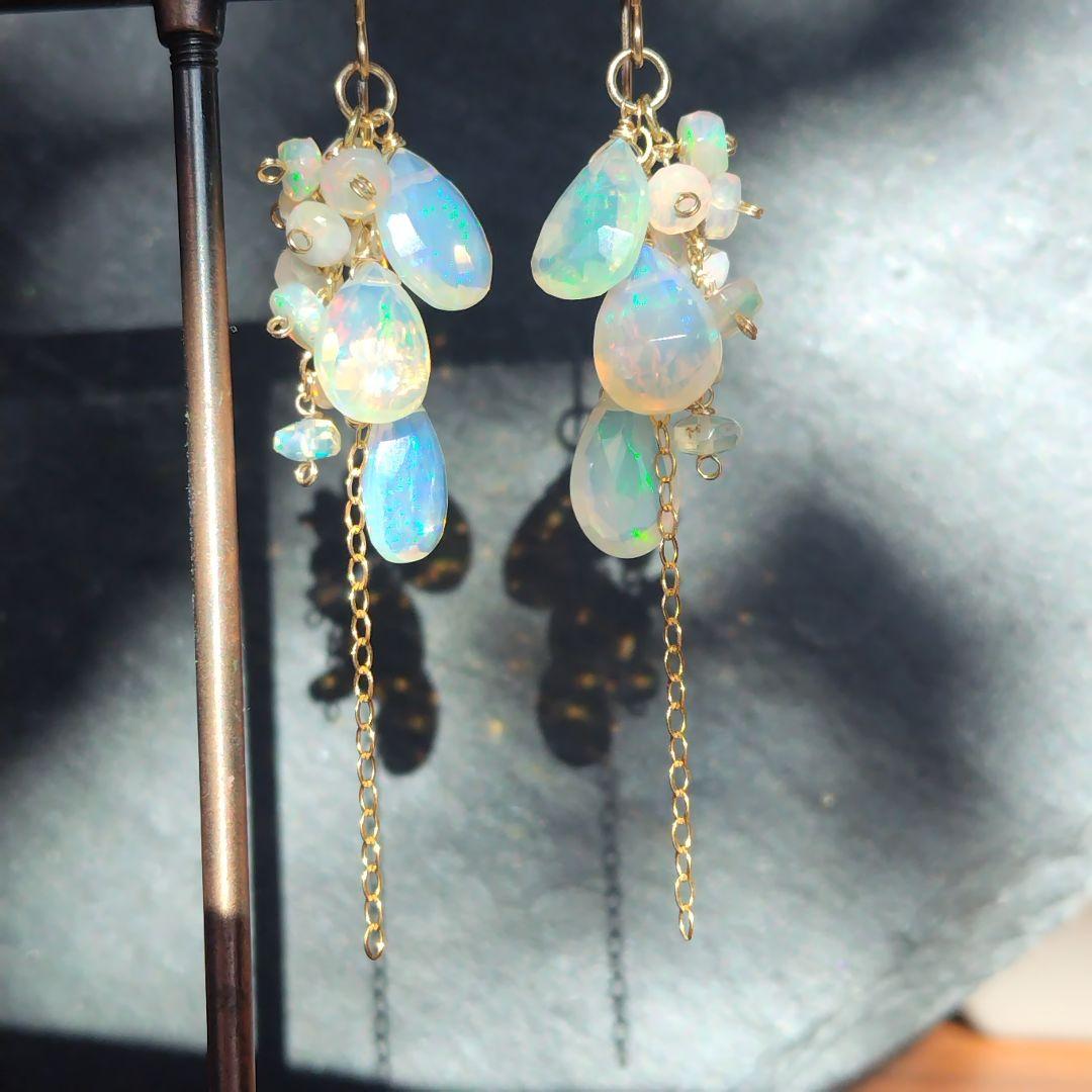 極上　プレシャスオパール　大粒　ピアス　イヤリング　14kgf