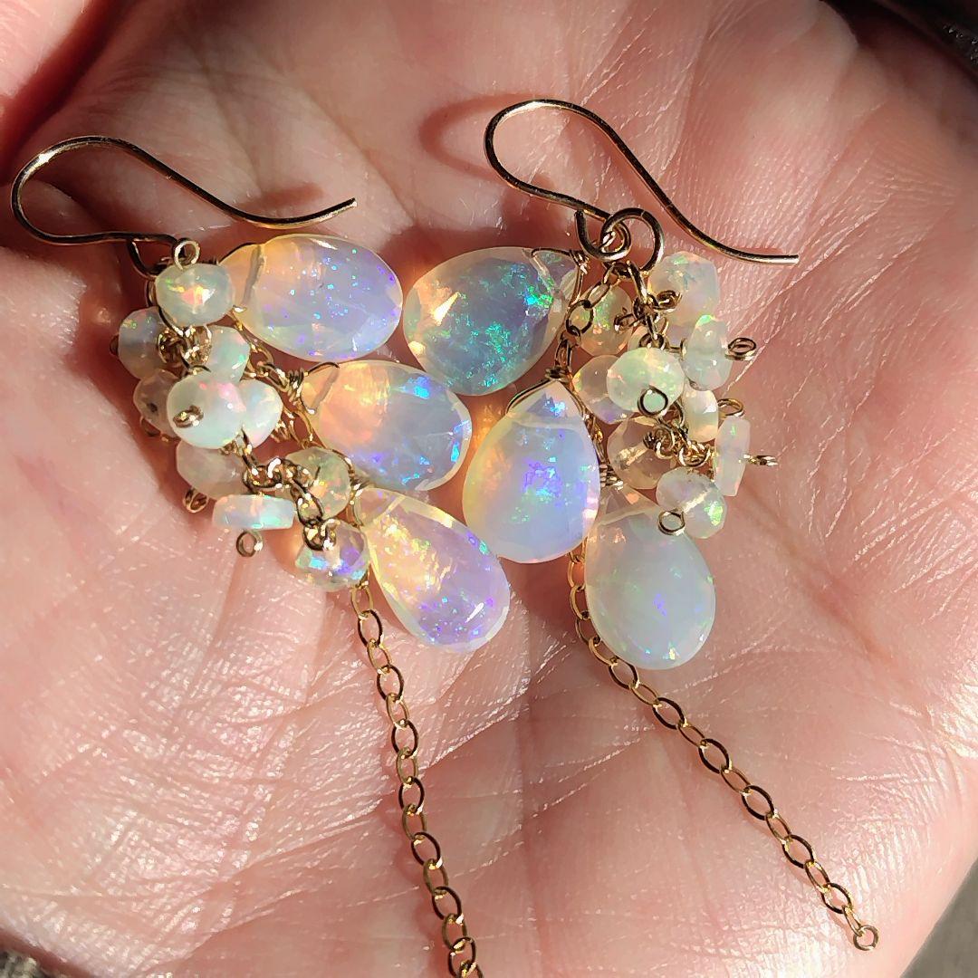 極上　プレシャスオパール　大粒　ピアス　イヤリング　14kgf