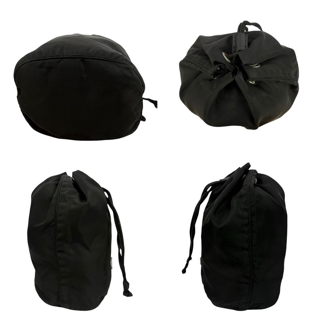 【美品】PRADA プラダ 巾着ポーチ 三角ロゴ ナイロン ブラック 黒 白タグ