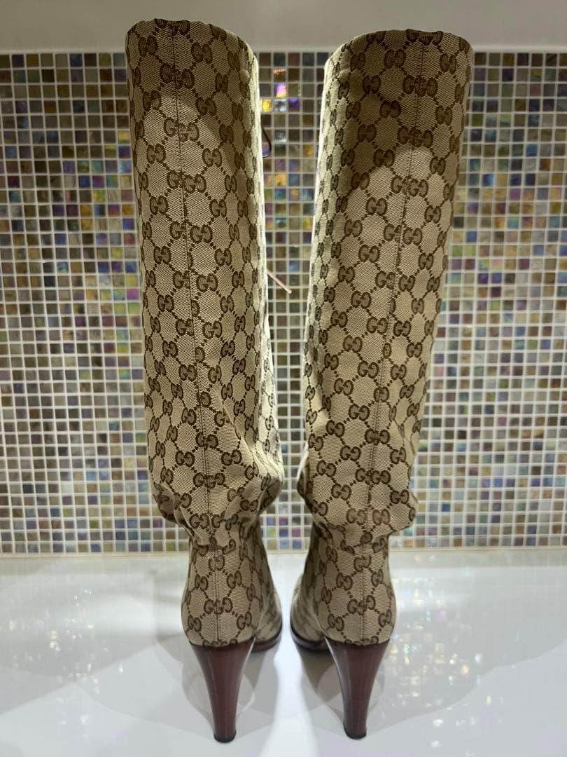 GUCCI グッチ　レディース　ロングブーツ　ＧＧロゴ　25センチ　ベージュ