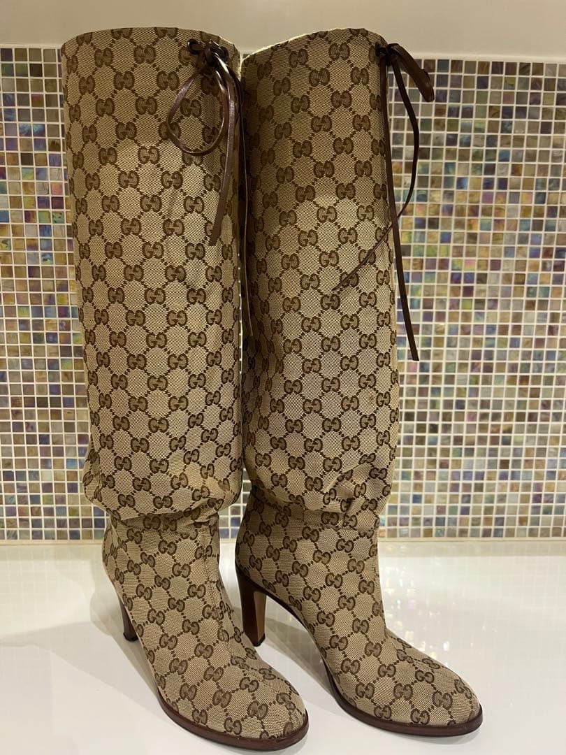 GUCCI グッチ　レディース　ロングブーツ　ＧＧロゴ　25センチ　ベージュ