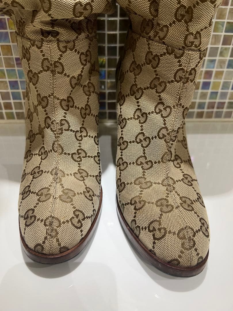 GUCCI グッチ　レディース　ロングブーツ　ＧＧロゴ　25センチ　ベージュ