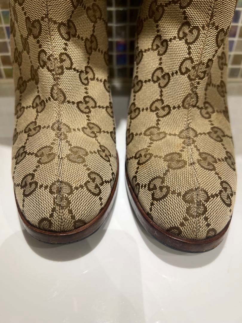 GUCCI グッチ　レディース　ロングブーツ　ＧＧロゴ　25センチ　ベージュ