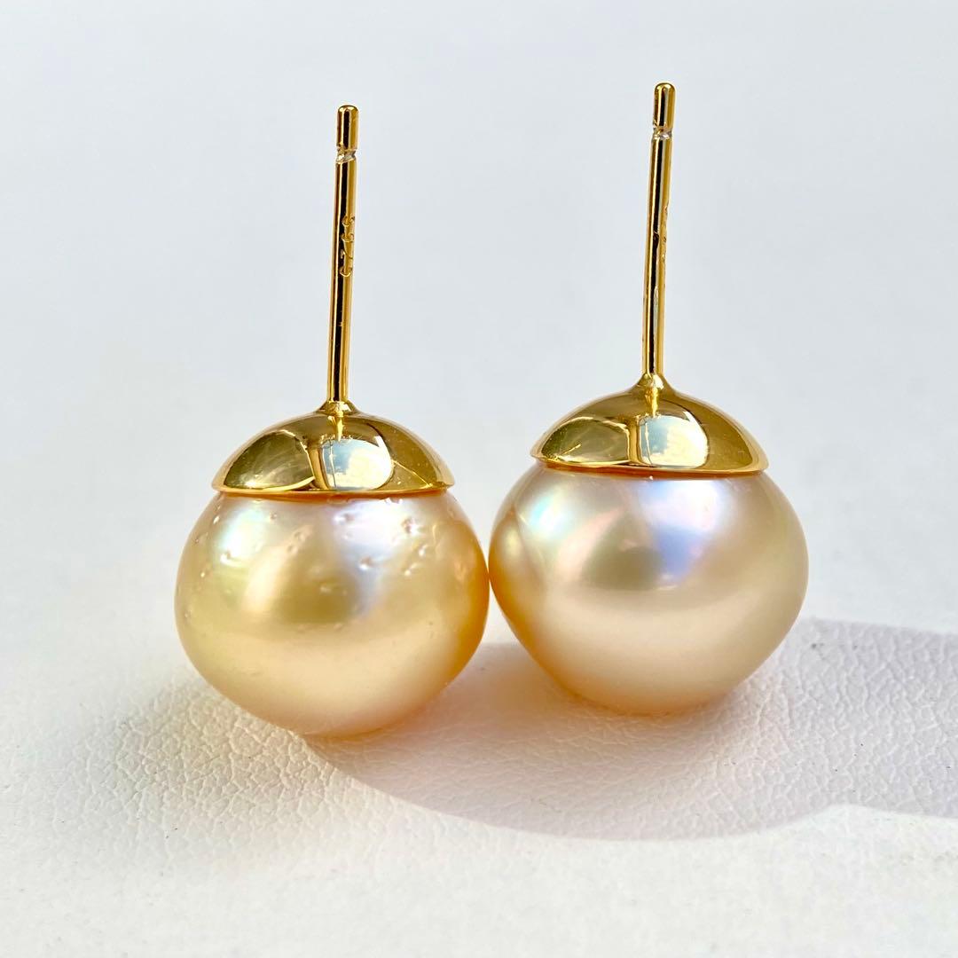 本真珠南洋白蝶真珠ゴールド12.5㍉s925直結ピアスBL929