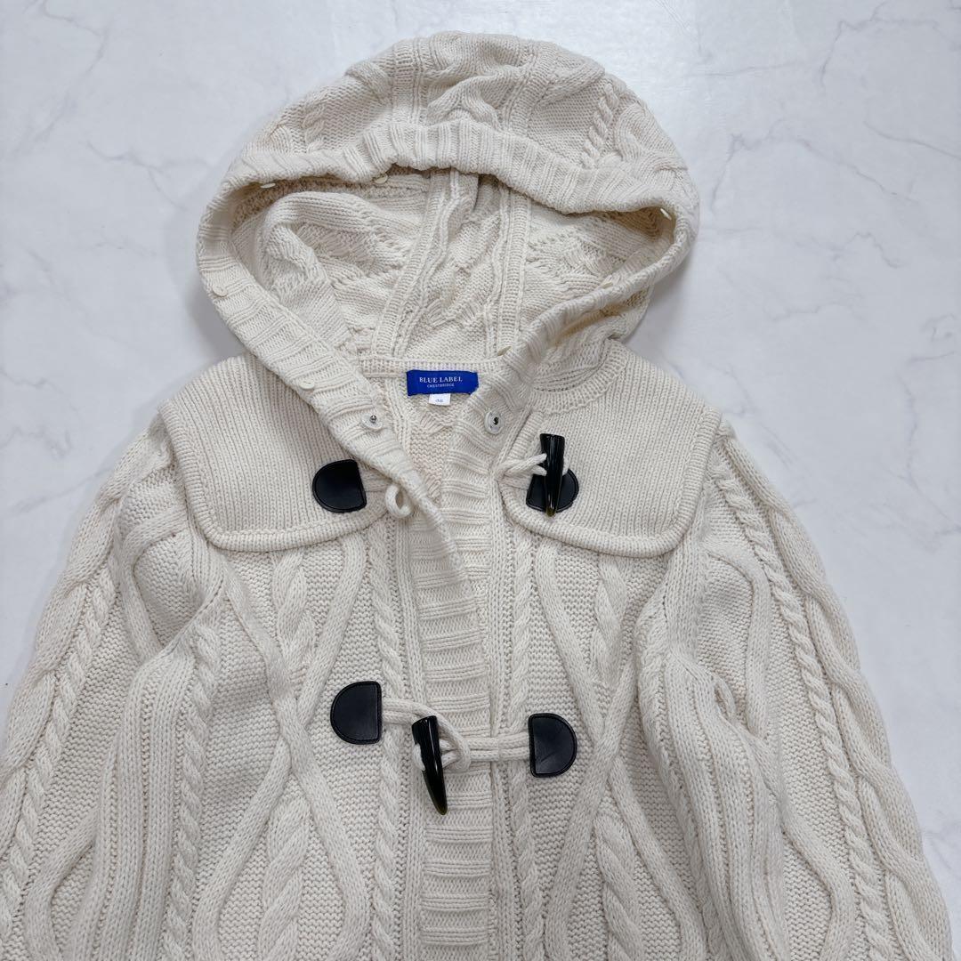 バーバリーブルーレーベル　ダッフルニット　トグル　フード　ケーブルニット　38