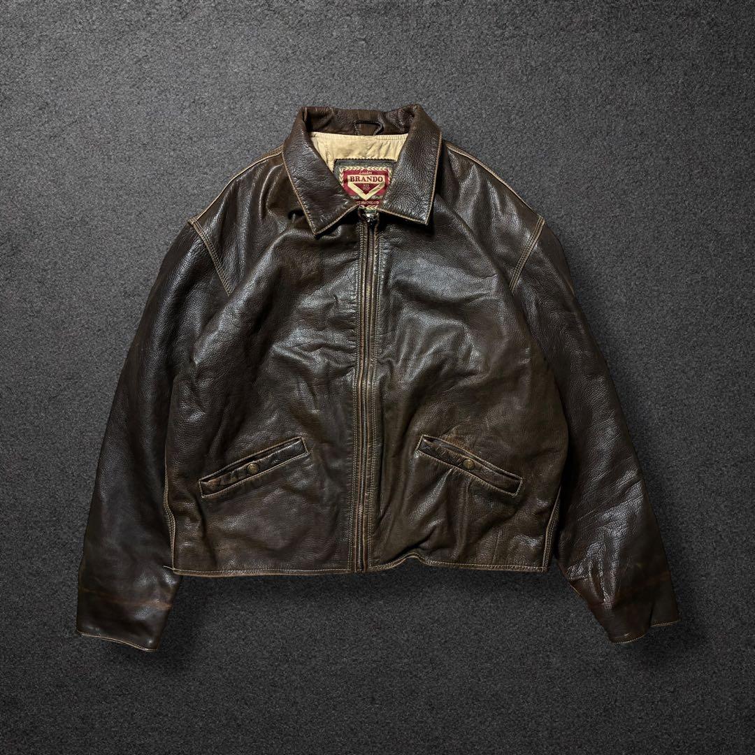 雰囲気◎レザードリズラーブラウンXLジップアップ短丈エイジングシングルライダース