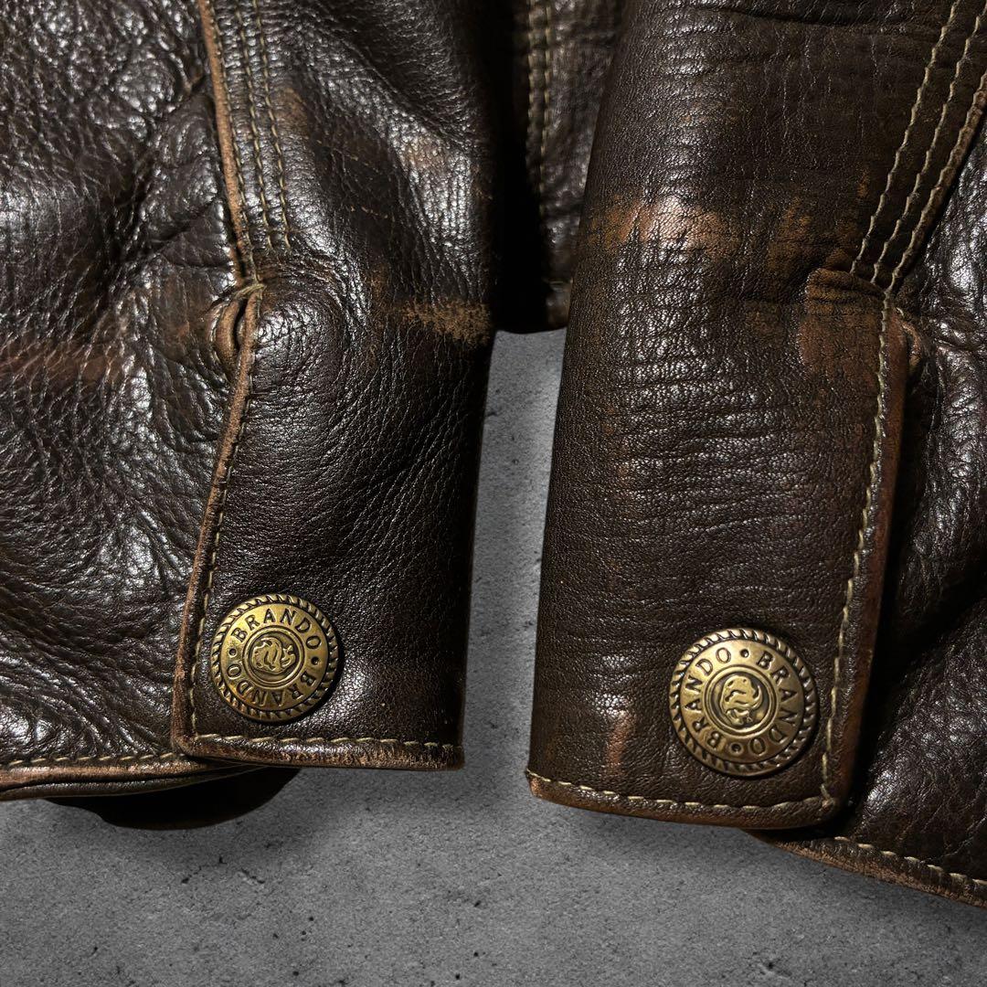 雰囲気◎レザードリズラーブラウンXLジップアップ短丈エイジングシングルライダース