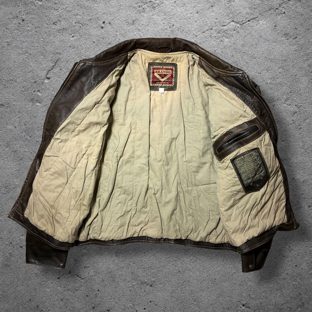 雰囲気◎レザードリズラーブラウンXLジップアップ短丈エイジングシングルライダース