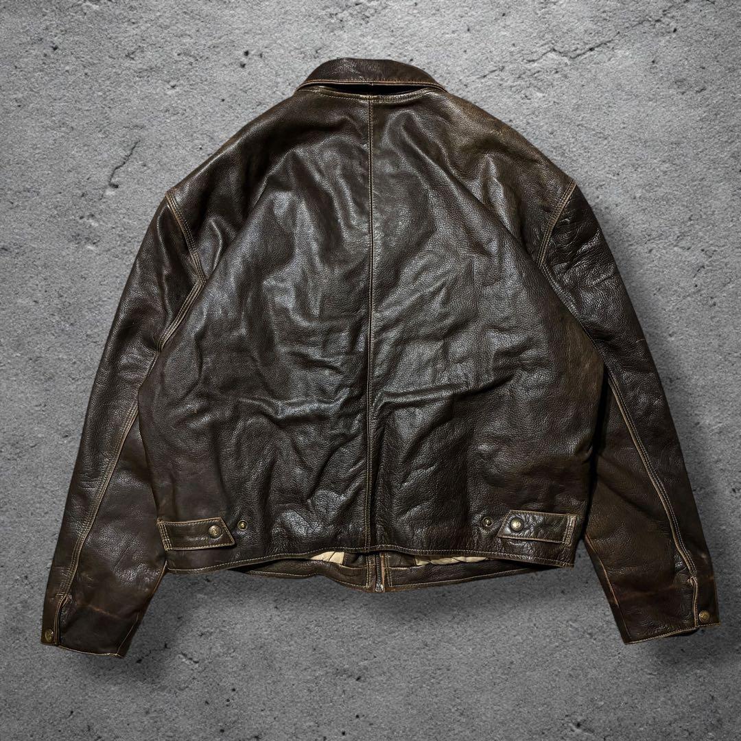 雰囲気◎レザードリズラーブラウンXLジップアップ短丈エイジングシングルライダース