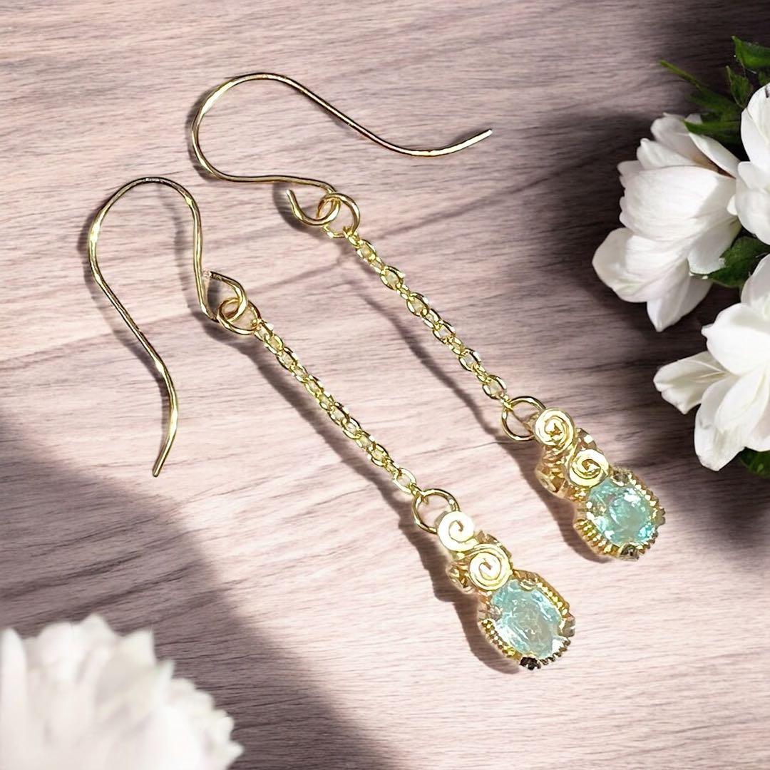 【for ☆彩テラス☆様】パライバトルマリン　チェーンピアス　ポストピアス