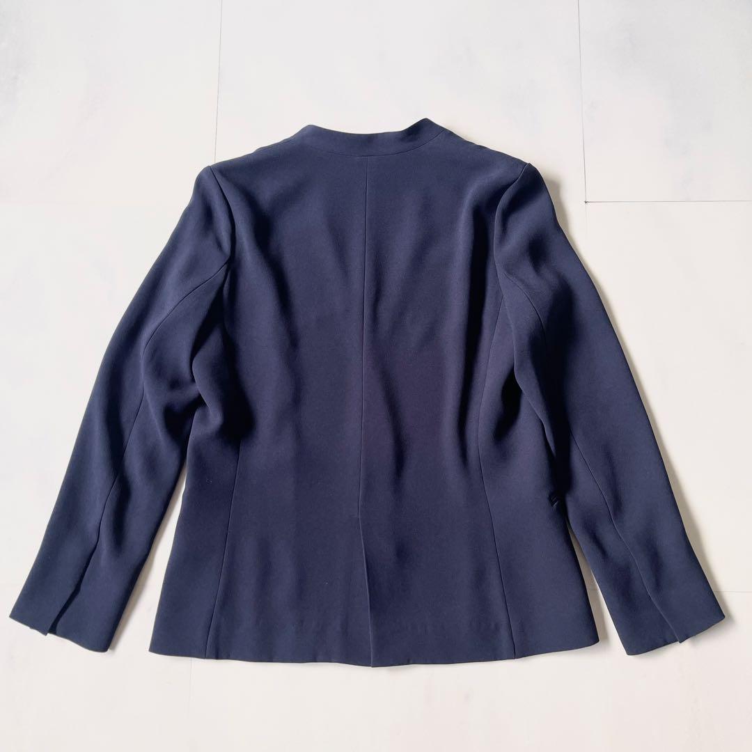 グリーンレーベルリラクシング セットアップ パンツスーツ ノーカラー S 紺色