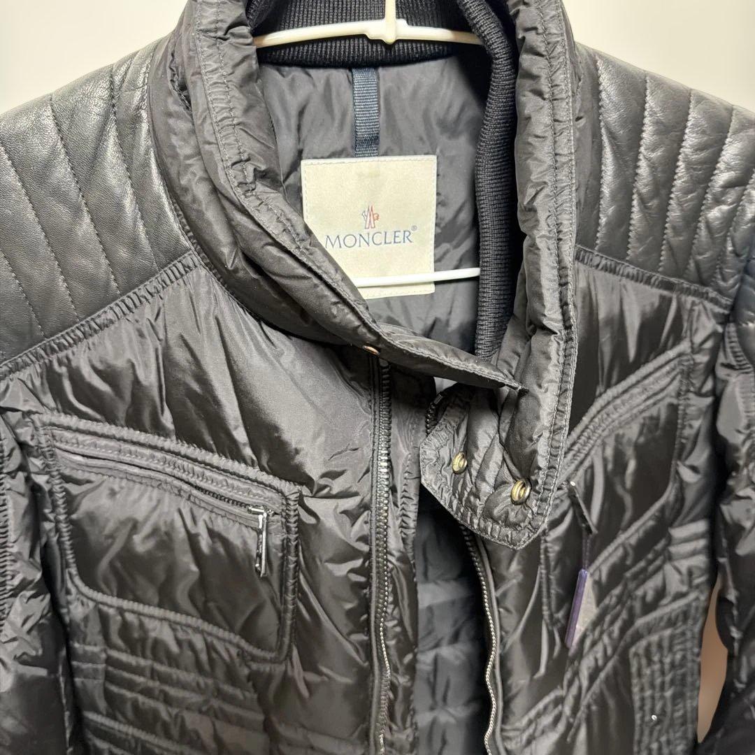 ロ*口様 モンクレール レザー×ナイロン ダウン ライダース ジャケット BAH