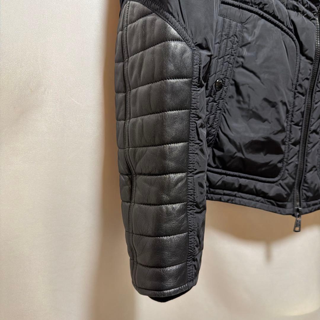 ロ*口様 モンクレール レザー×ナイロン ダウン ライダース ジャケット BAH