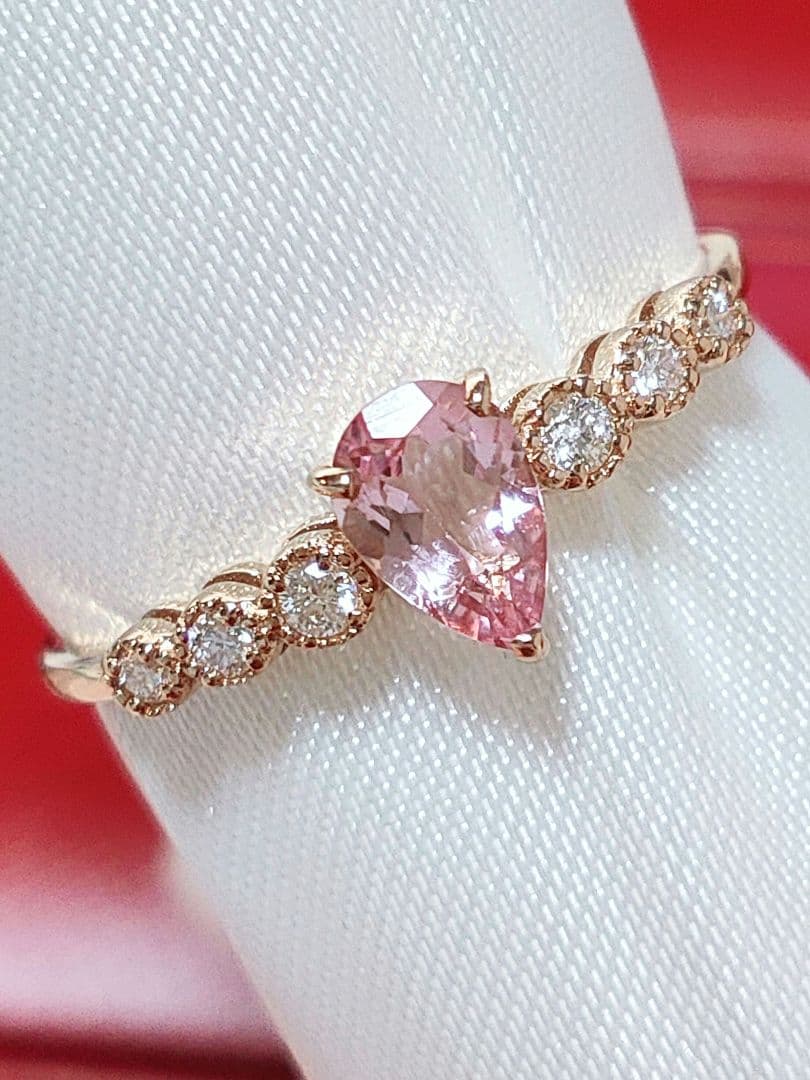 新作 未使用品 k18 天然モルガナイト ダイヤモンド リング