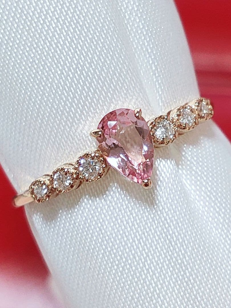 新作 未使用品 k18 天然モルガナイト ダイヤモンド リング