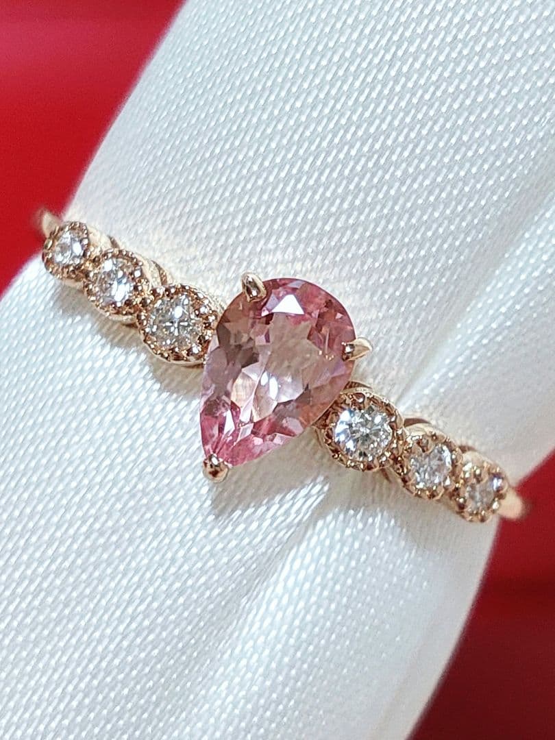 新作 未使用品 k18 天然モルガナイト ダイヤモンド リング