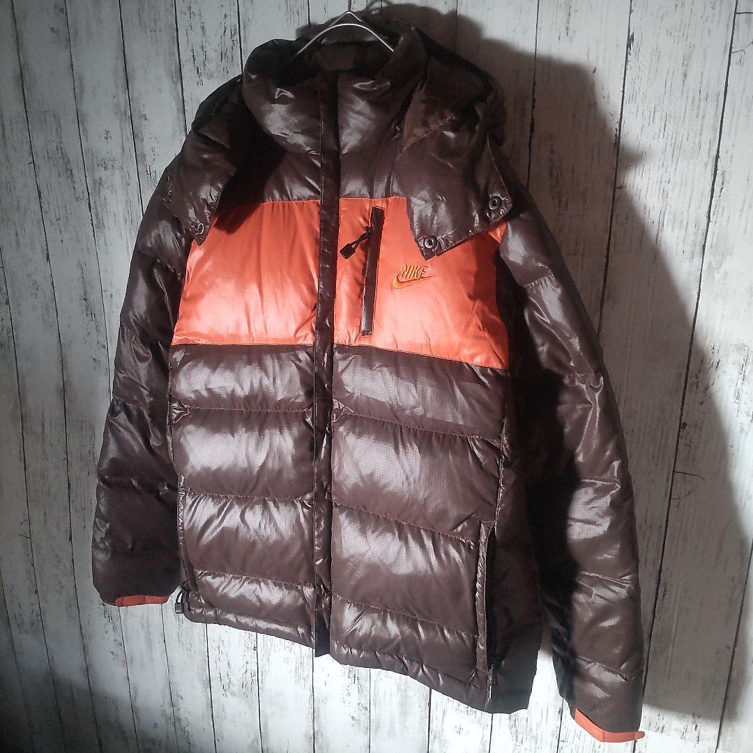 【人気色】　ナイキ　ダウンジャケット　バイカラー　ブラウン　オレンジ　M　古着